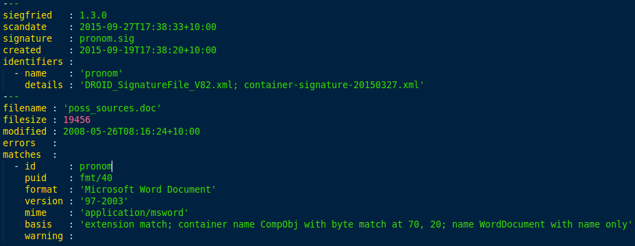 Siegfried output example